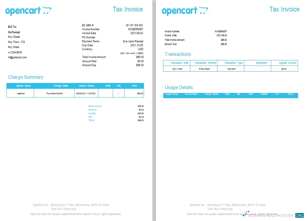 Download Hong Kong OpenCart tax invoice Photoshop template